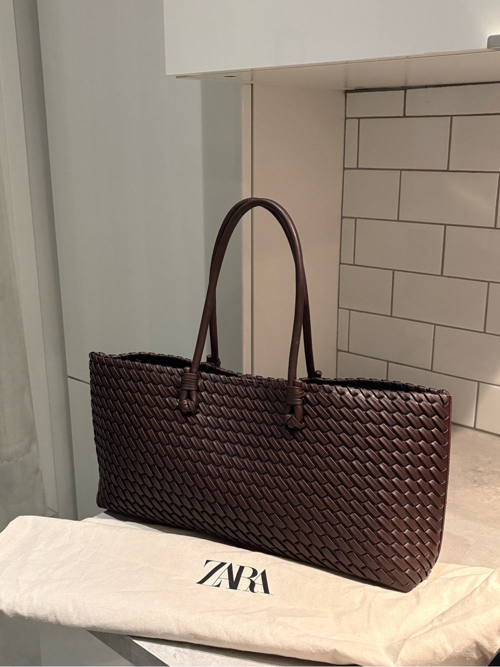 ZARA Brown Woven Tote Bag